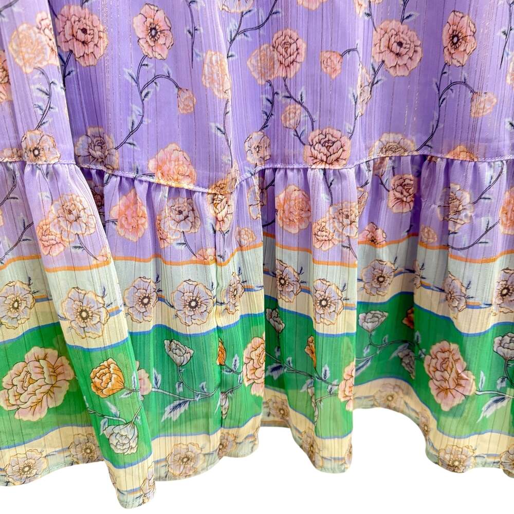 NWT LC Lauren Conrad Purple Green Floral Ruffle Wrap Midi Dress Women’s Plus 0X - Picture 5 of 5